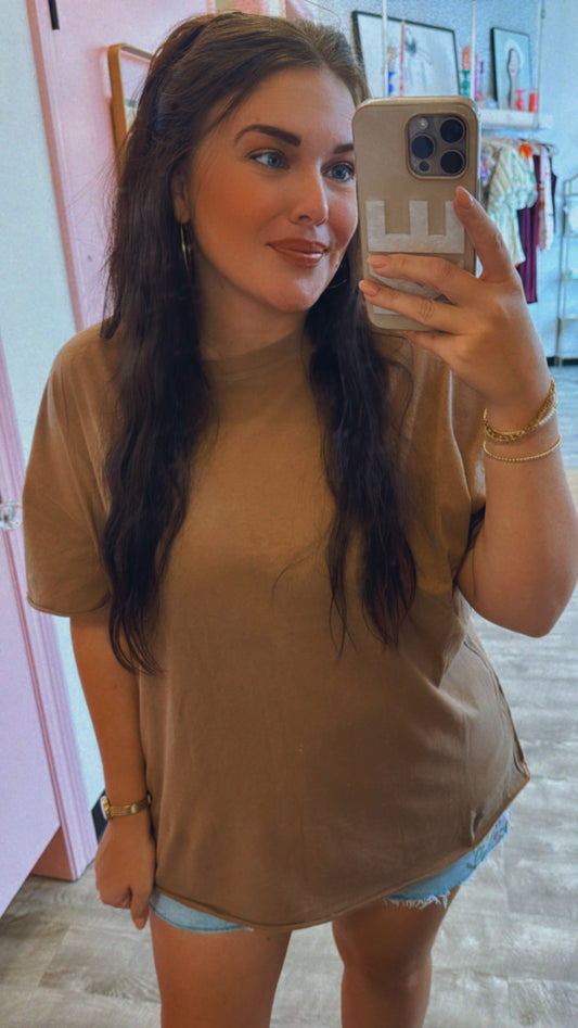 The Essential Raw Edge Oversized Tee - Mocha
