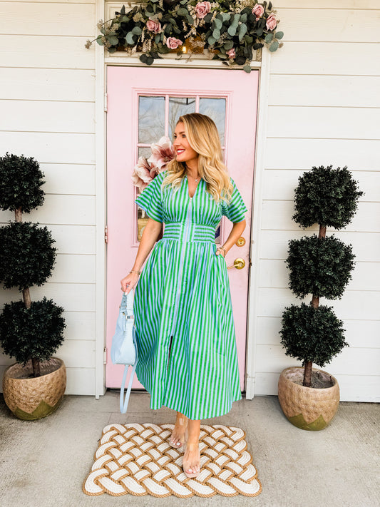 Lucky You Striped Maxi Dress - Green