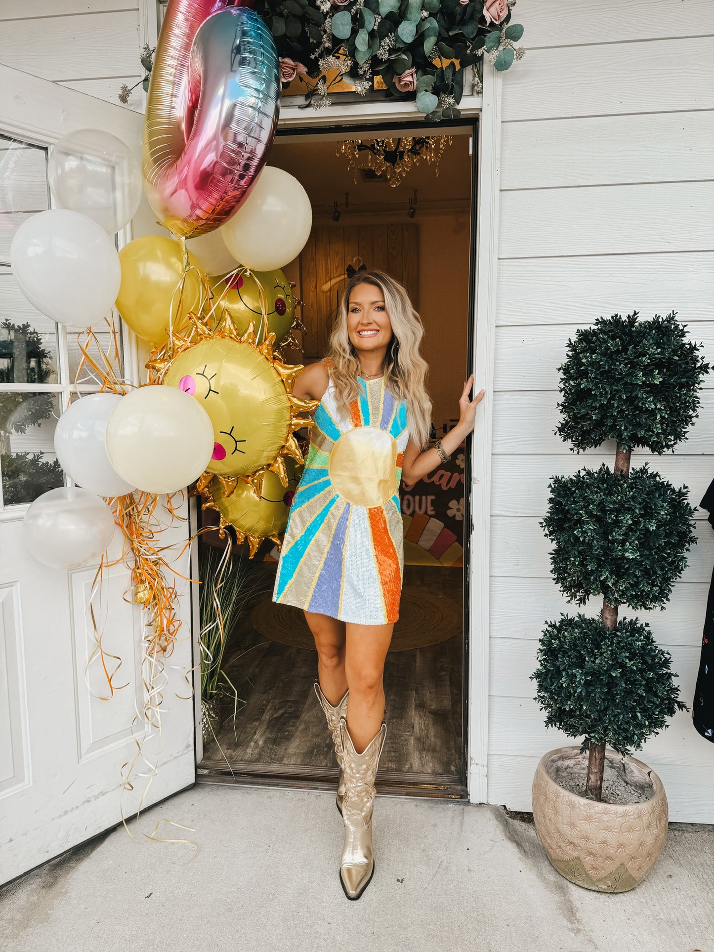 Queen Of Sparkles Rainbow Sunshine Burst Sequin Tank Dress