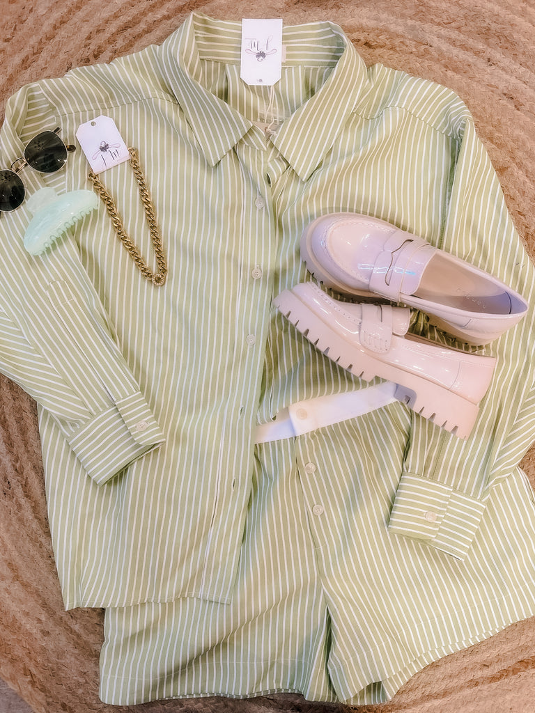 What A Match Striped Button Up Top