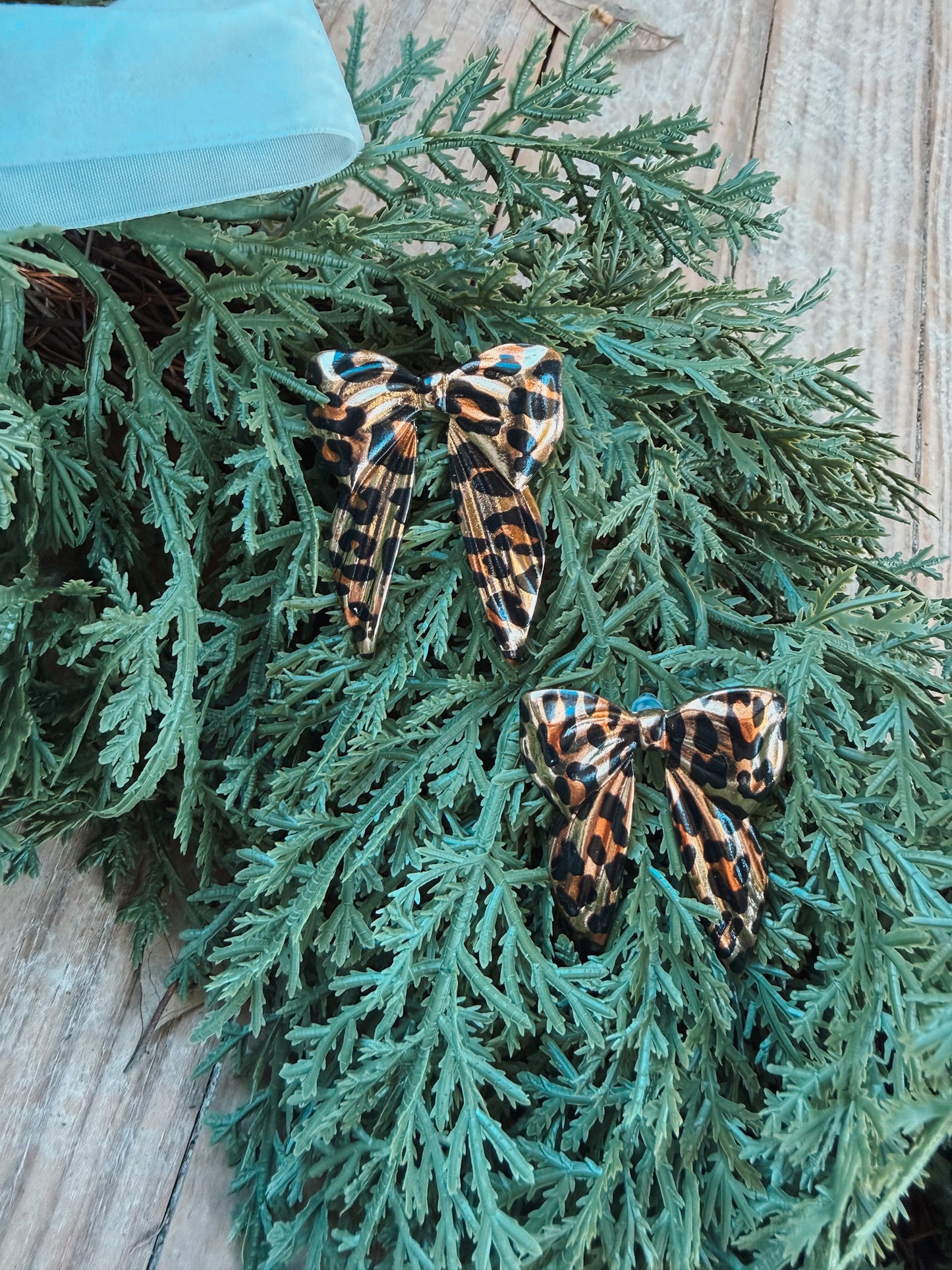 Oversized Gold Bow Earrings - Leopard