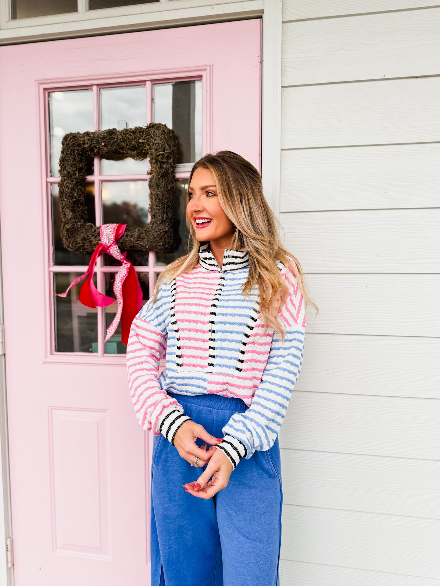 Staple Piece Colorblock Stripe Quarter Zip Top - Multi