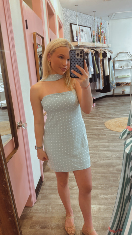 Inner Beauty Polka Dot Mini Dress with Attached Scarf - Mint