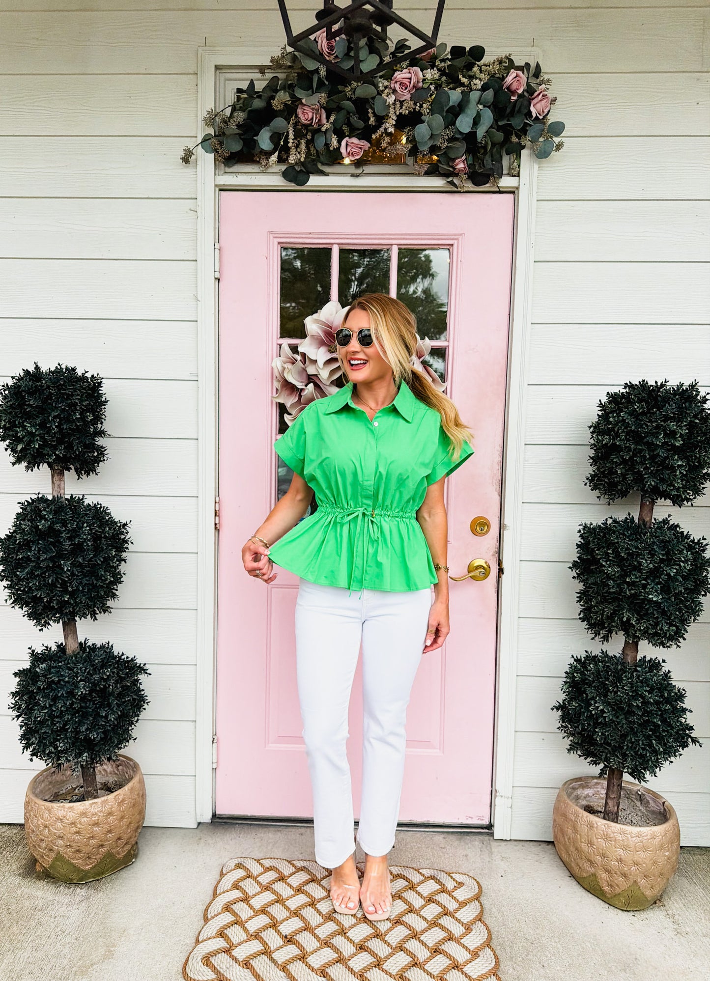 Nice To Meet You Drawstring Waist Top - Green