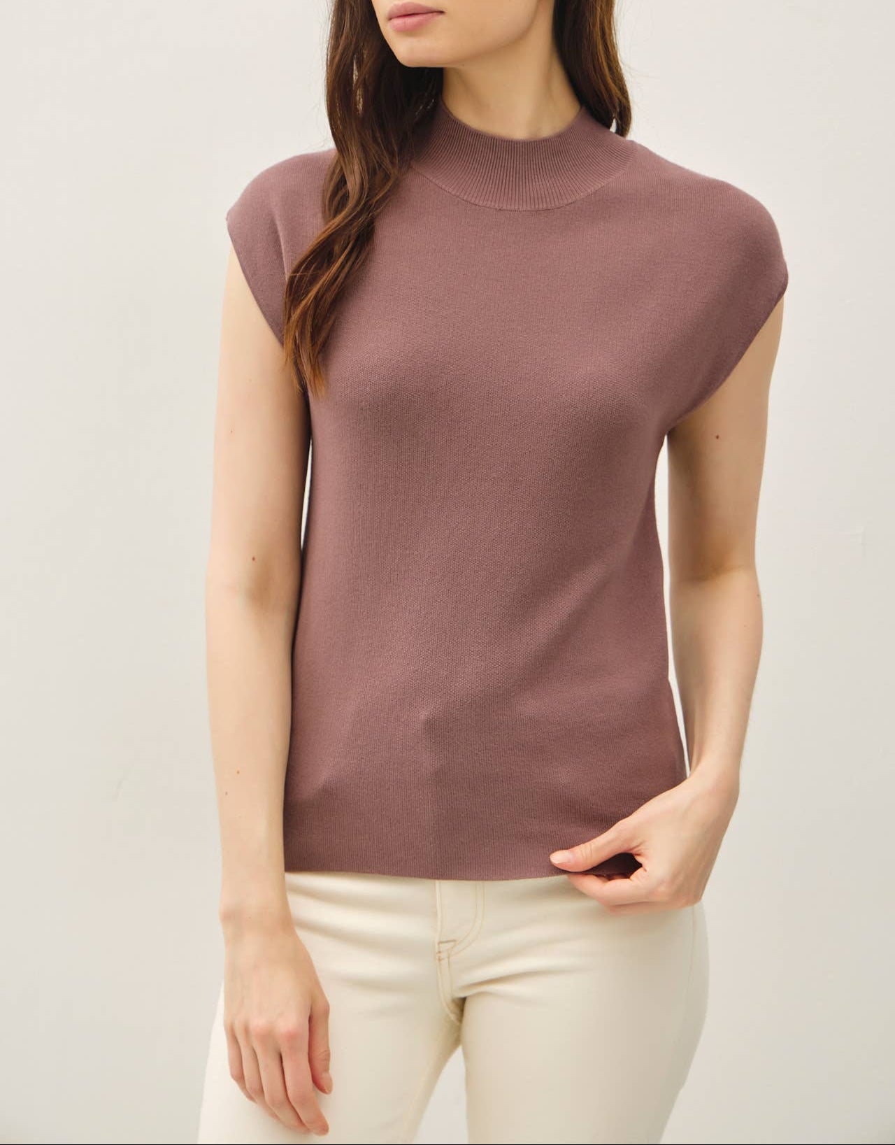 Truth Teller Cap Sleeve Mock Neck Sweater - Cocoa