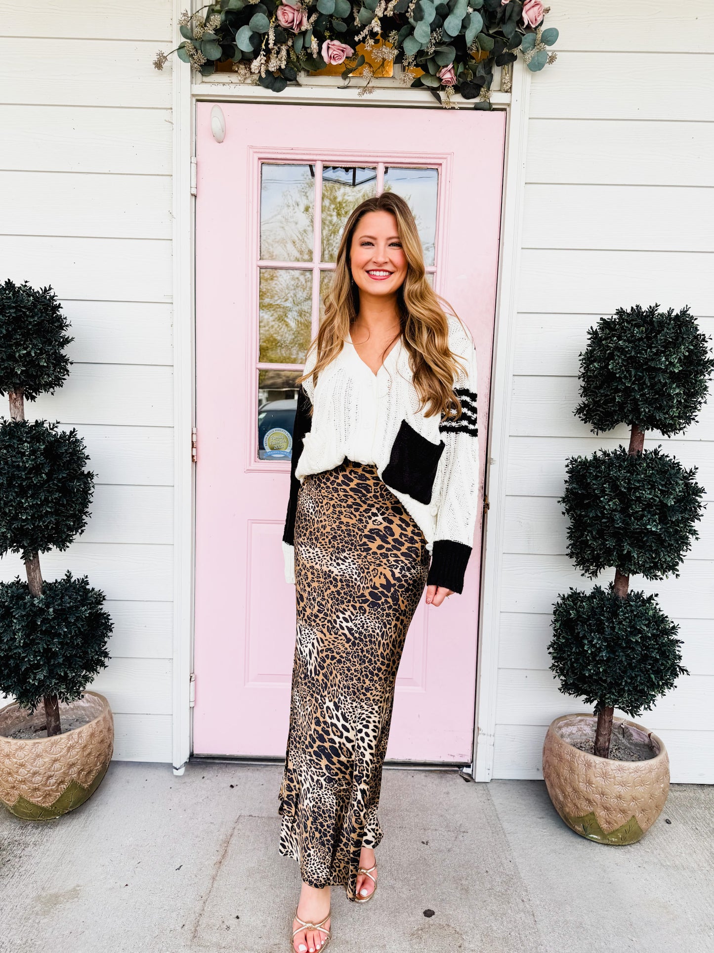 True Leader Elastic Waist Satin Skirt - Leopard