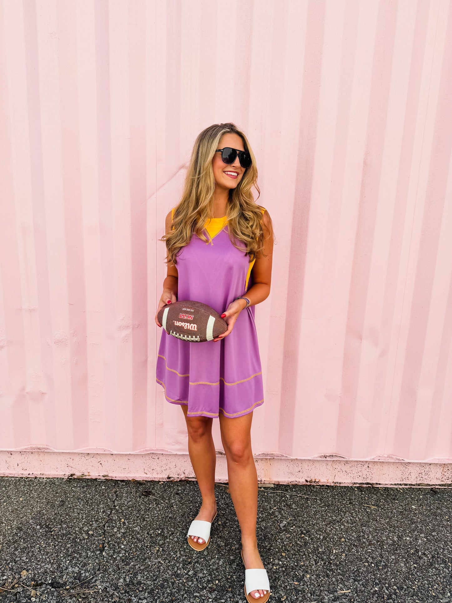 Varsity Sleeveless V-Neck Dress - Purple/Yellow