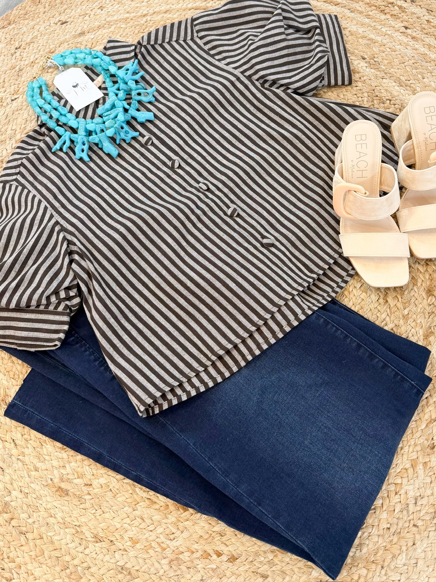 May Stripe Puff Sleeve Shirt - Brown
