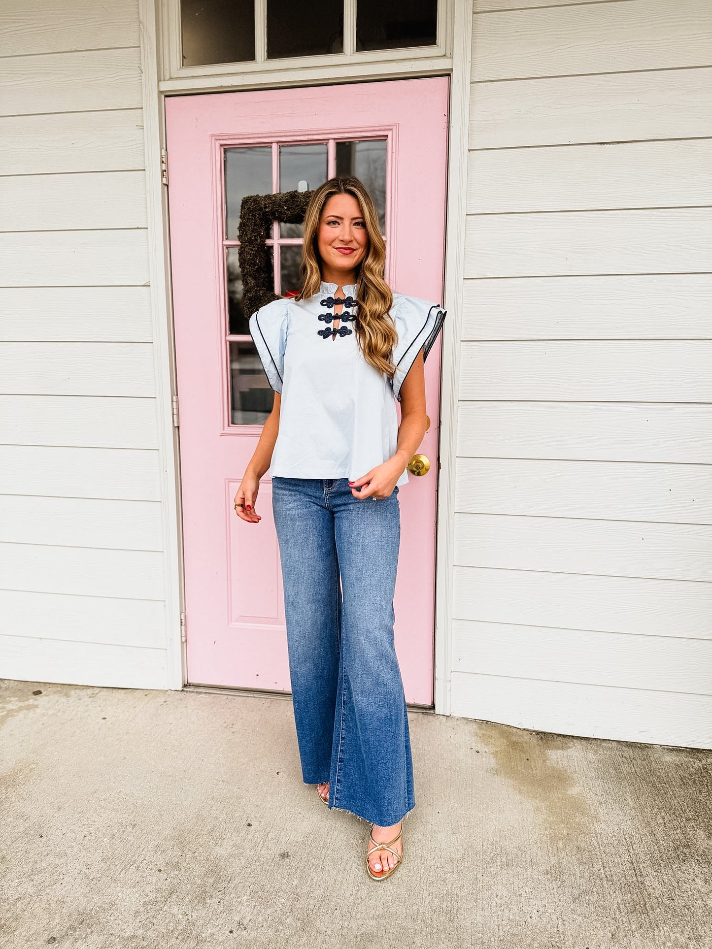 Fly Away Ruffle Layered Flutter Sleeve Top - Baby Blue