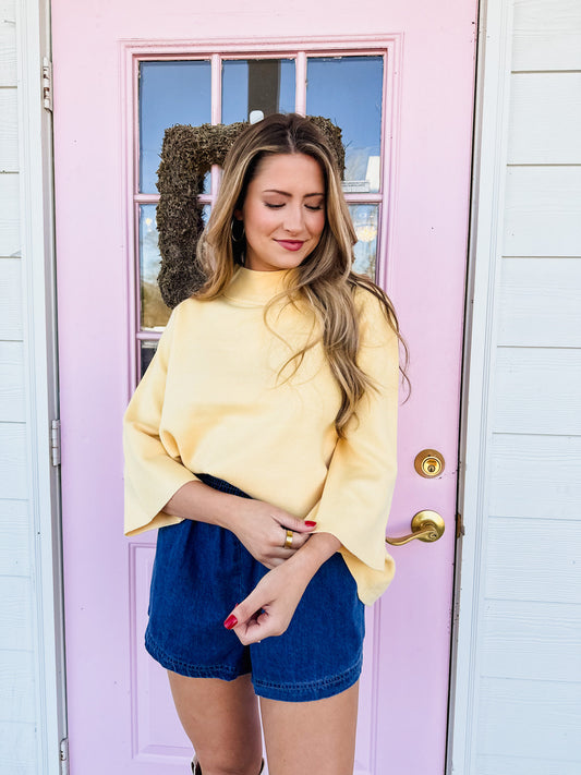 The Moment Mock Neck Bell Sleeve Sweater - Mellow Yellow