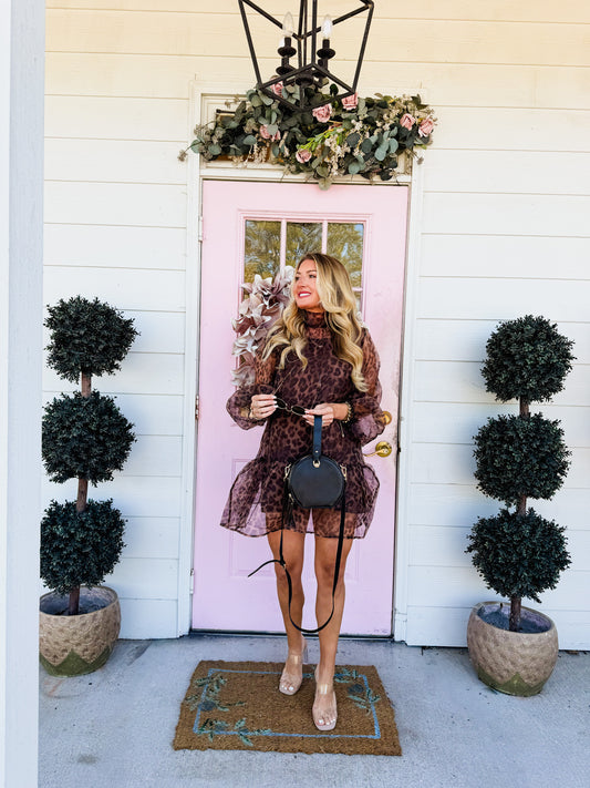 Ask Again Sheer Overlay Mesh Leopard Dress - Animal