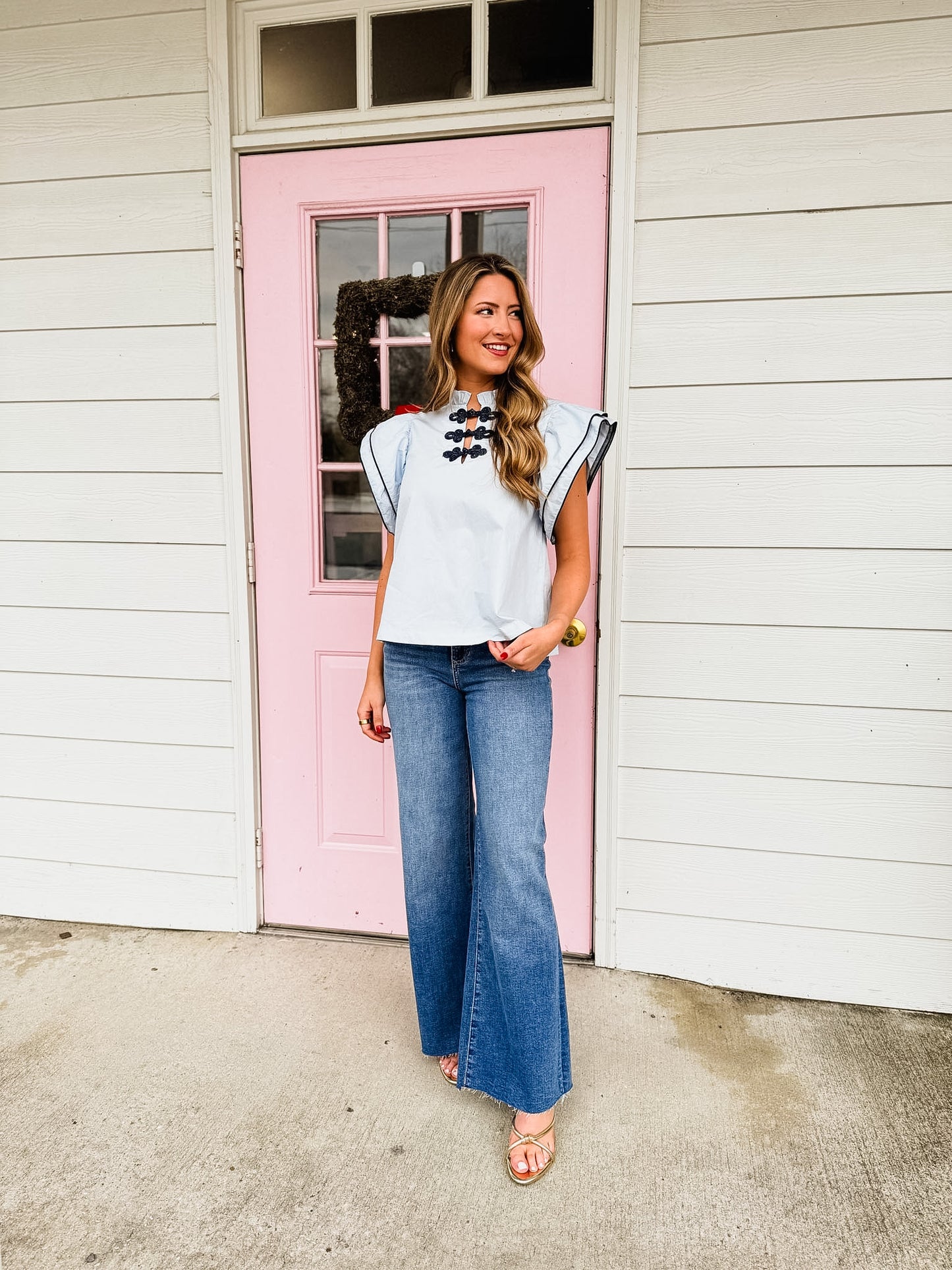 Fly Away Ruffle Layered Flutter Sleeve Top - Baby Blue