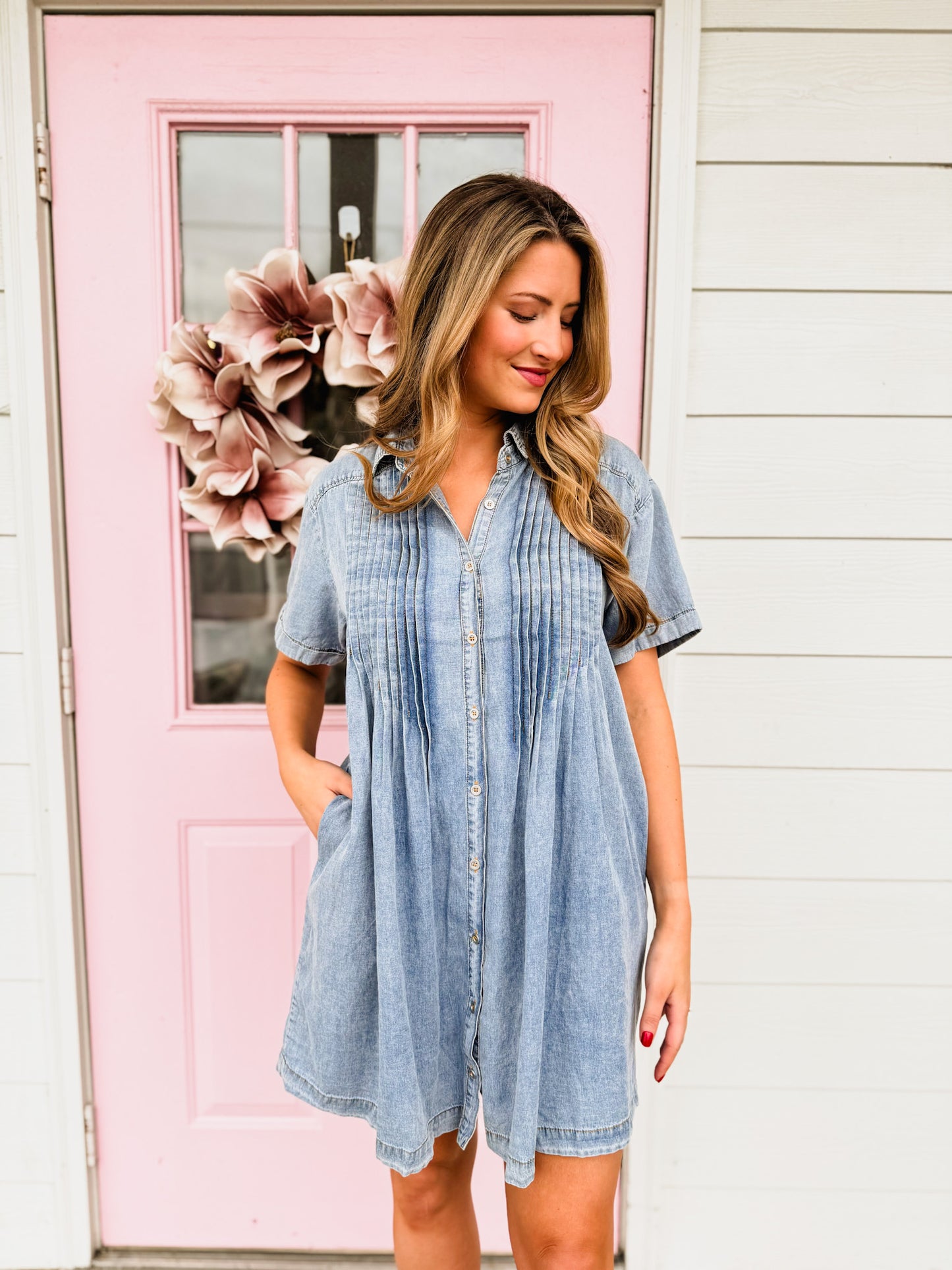 Night Ride Washed Pleated Mini Dress - Denim