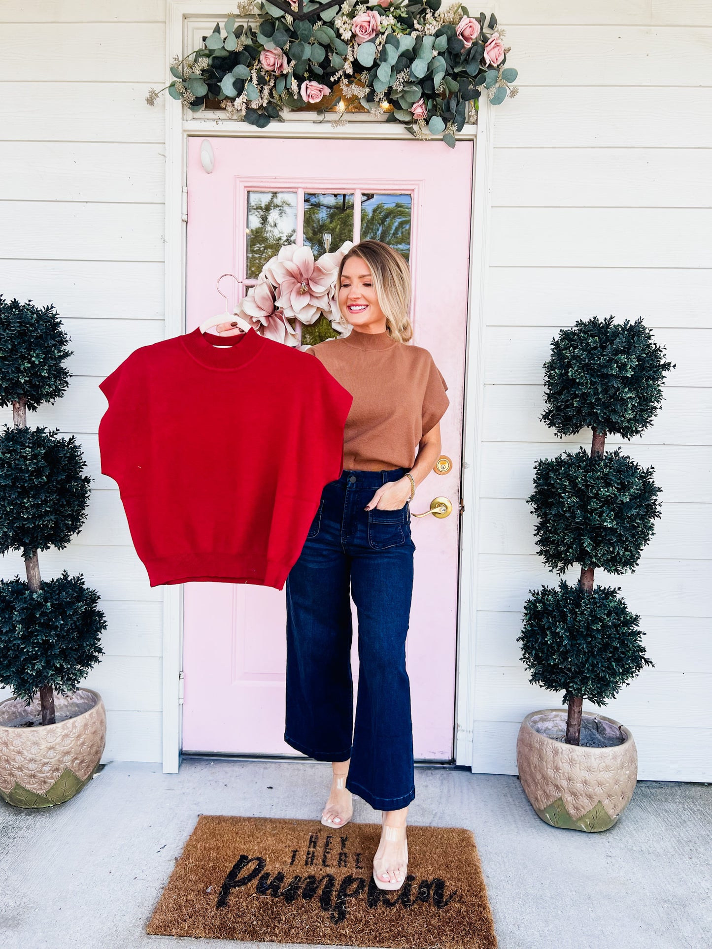 Living For It Mock Neck Short Sleeve Top - Merlot