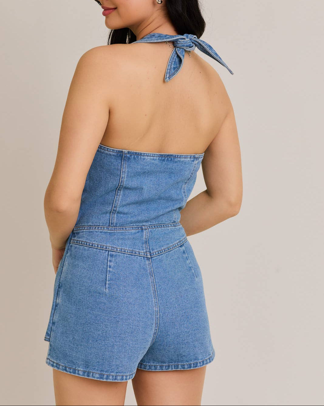 Toast To That Vest Style Romper with Micro Shorts - Denim
