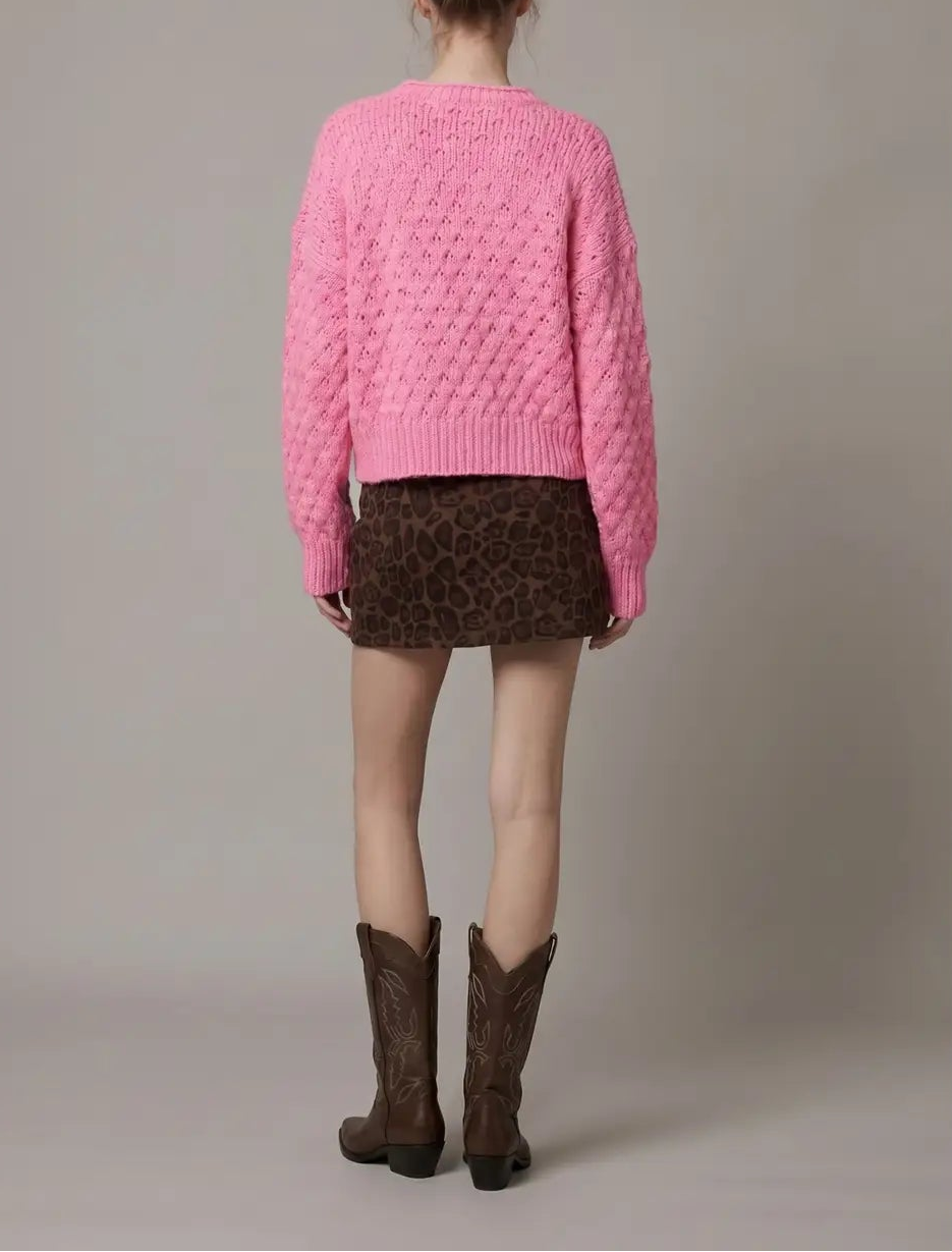 So Deserving Textured Balloon Sleeve Button Up Cardigan - Punch