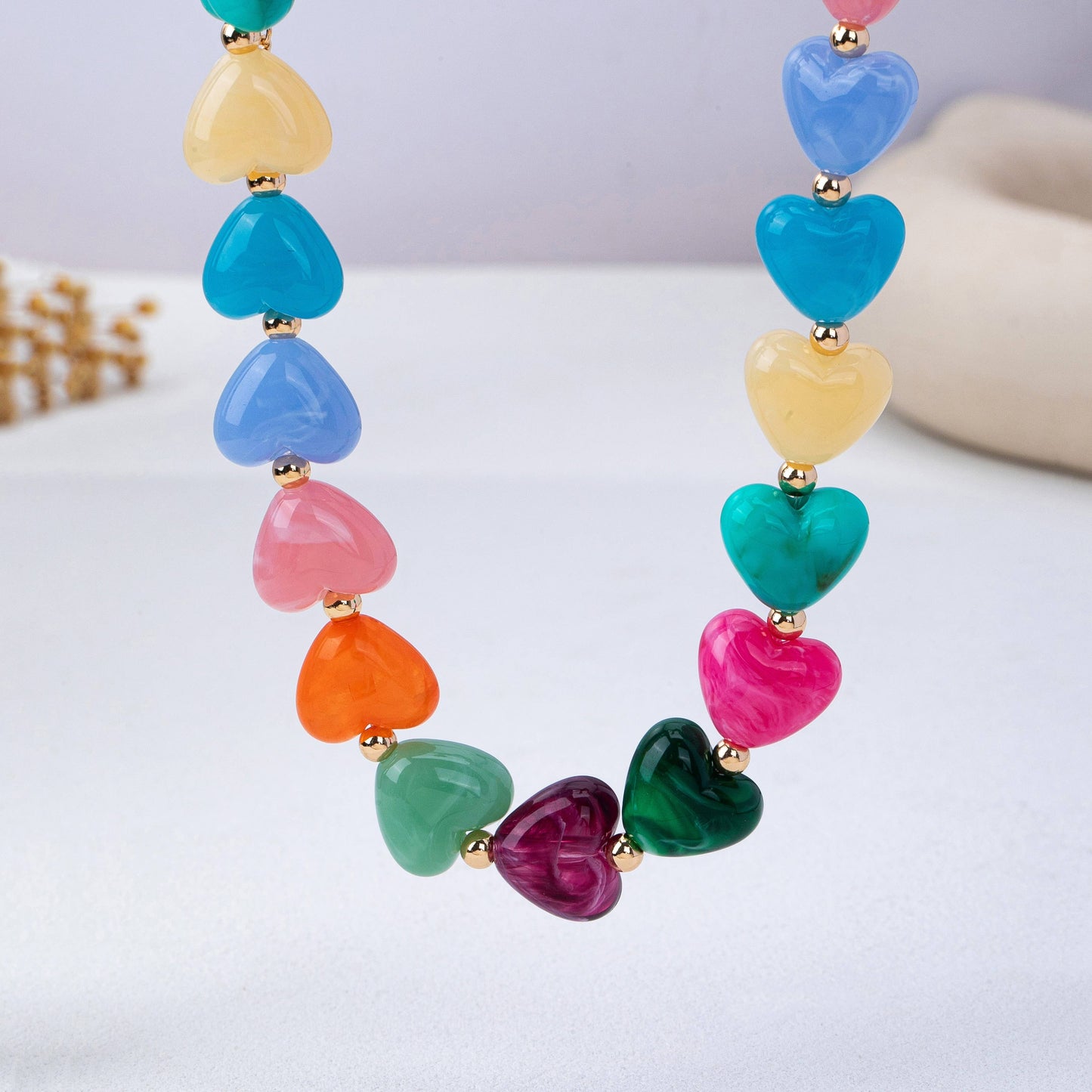 Resin Heart Bead Necklace - Multi