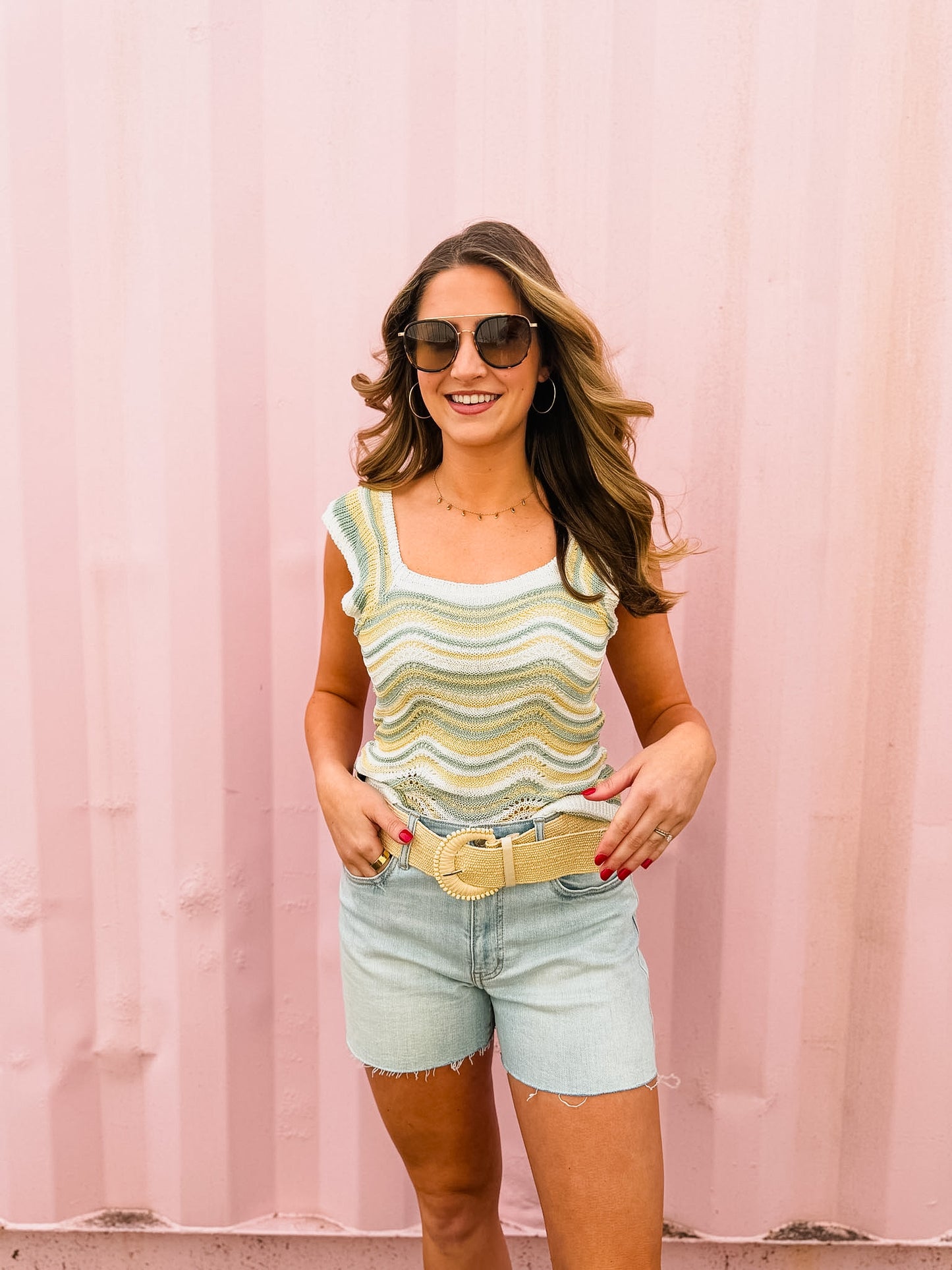 Elan Sleeveless Ruffle Tank Top - White Multi