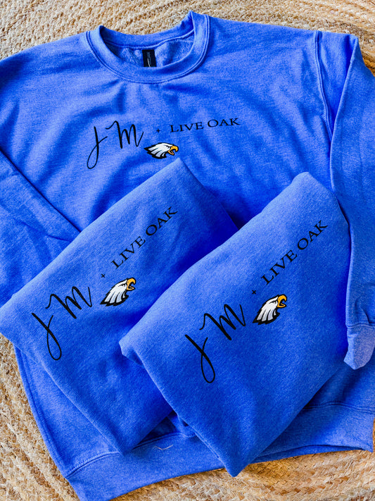 JM + LIVE OAK Adult Sweatshirt - Heathered Royal