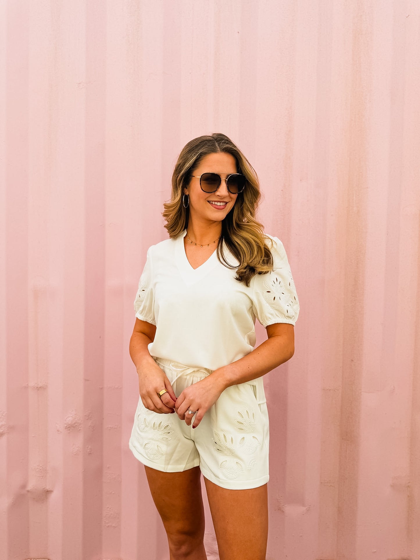 Elan Elastic Waist Eyelet Short - White