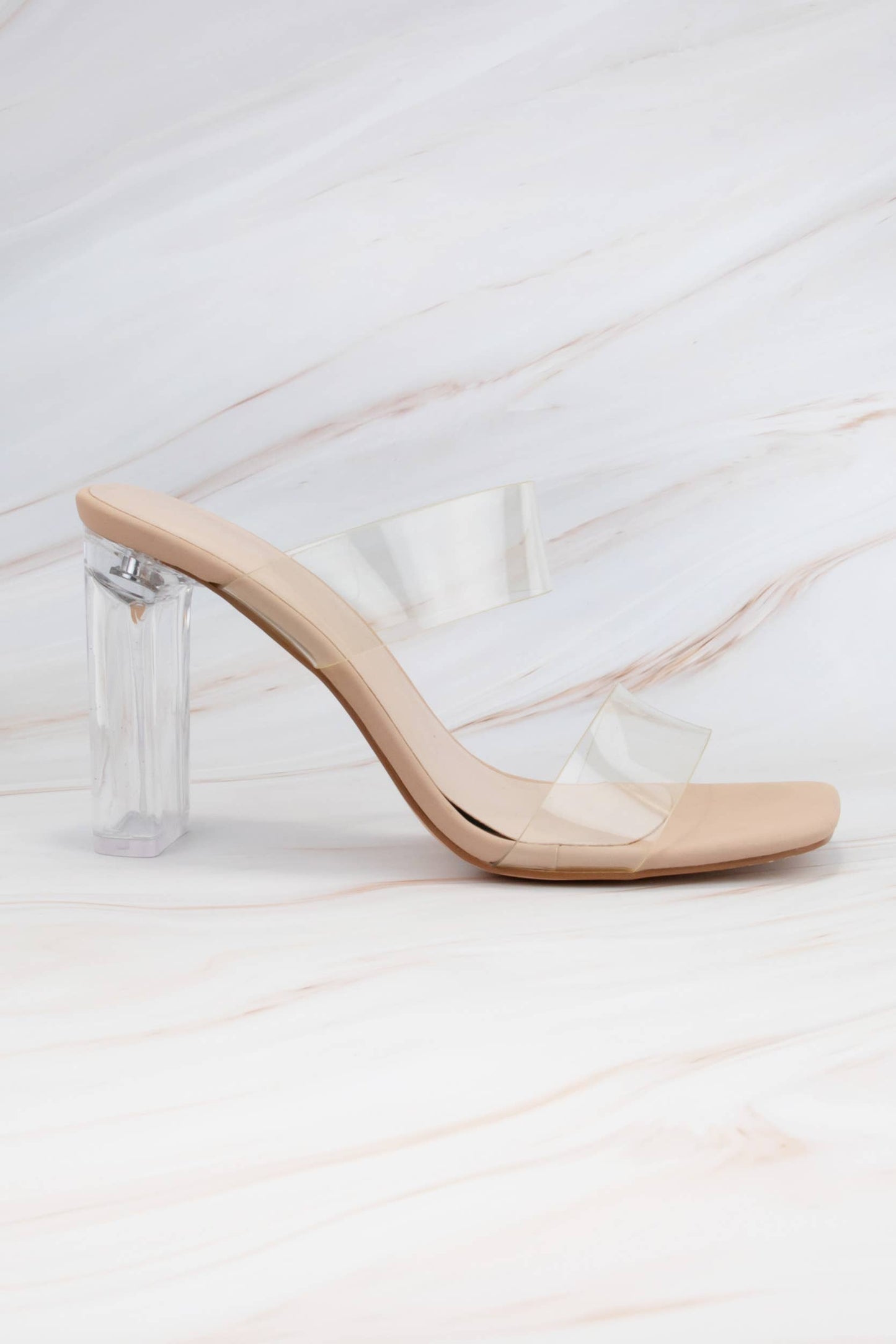 Clear Double Strap Transparent Heel - Nude