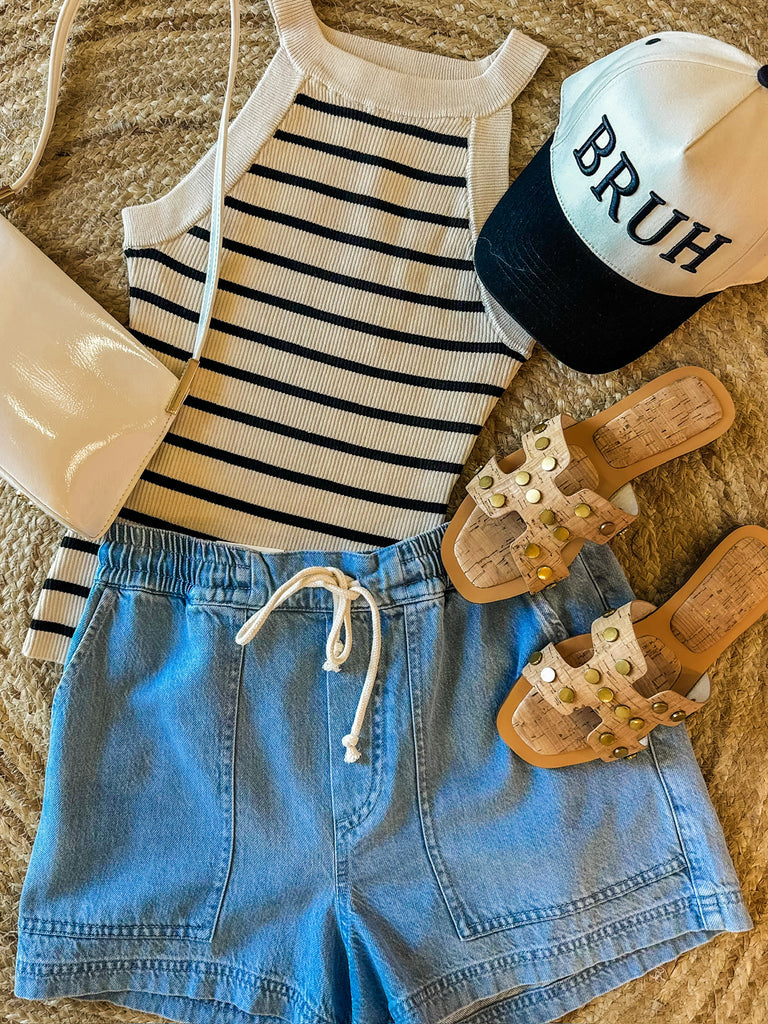 Lucca Hello Spring Knit Striped Tank Top