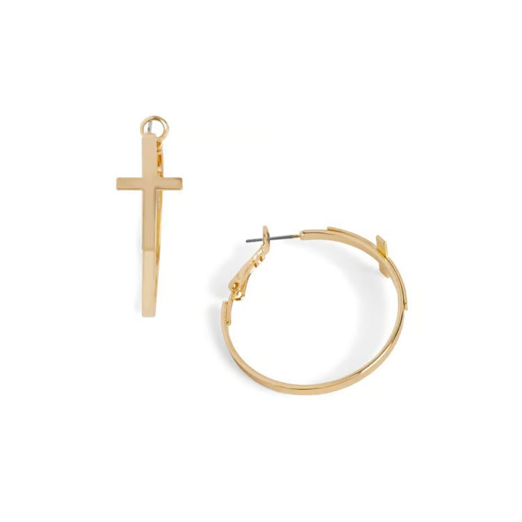 Whispers Hoop Cross Earrings - Gold