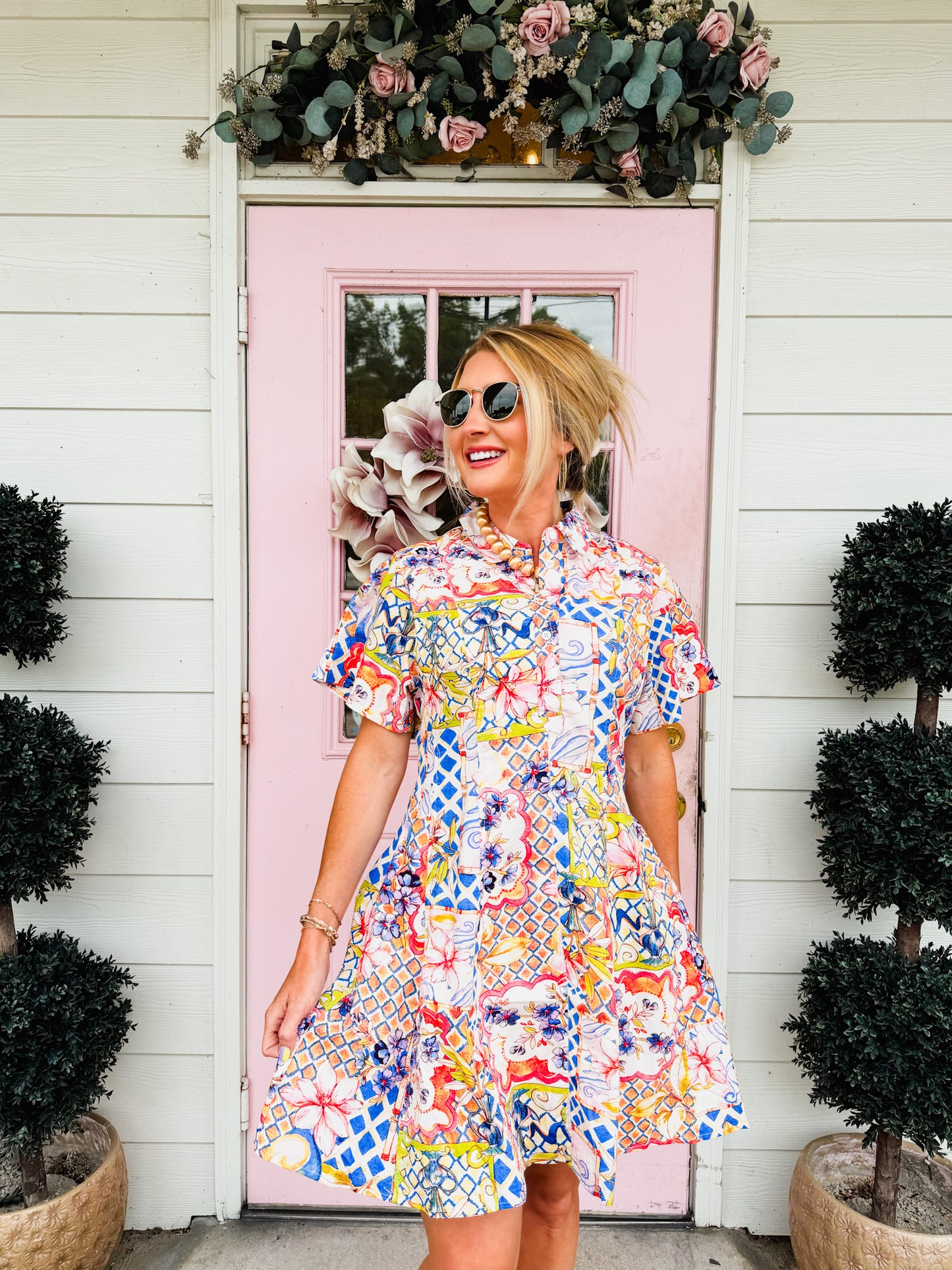 Sweet Thing Button Down Dress - Blue Multi Floral