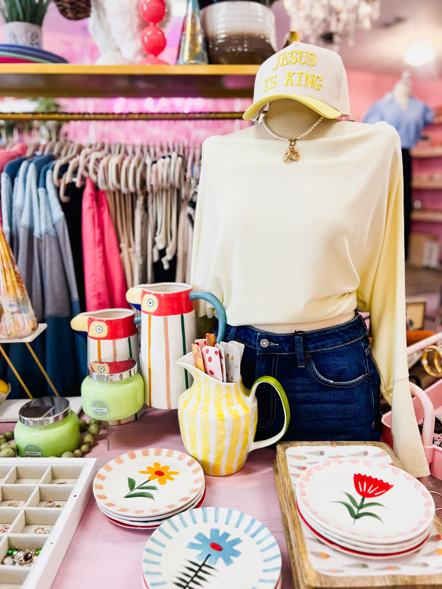 Stoneware Tucan Striped Pitcher - Thumbnail 4