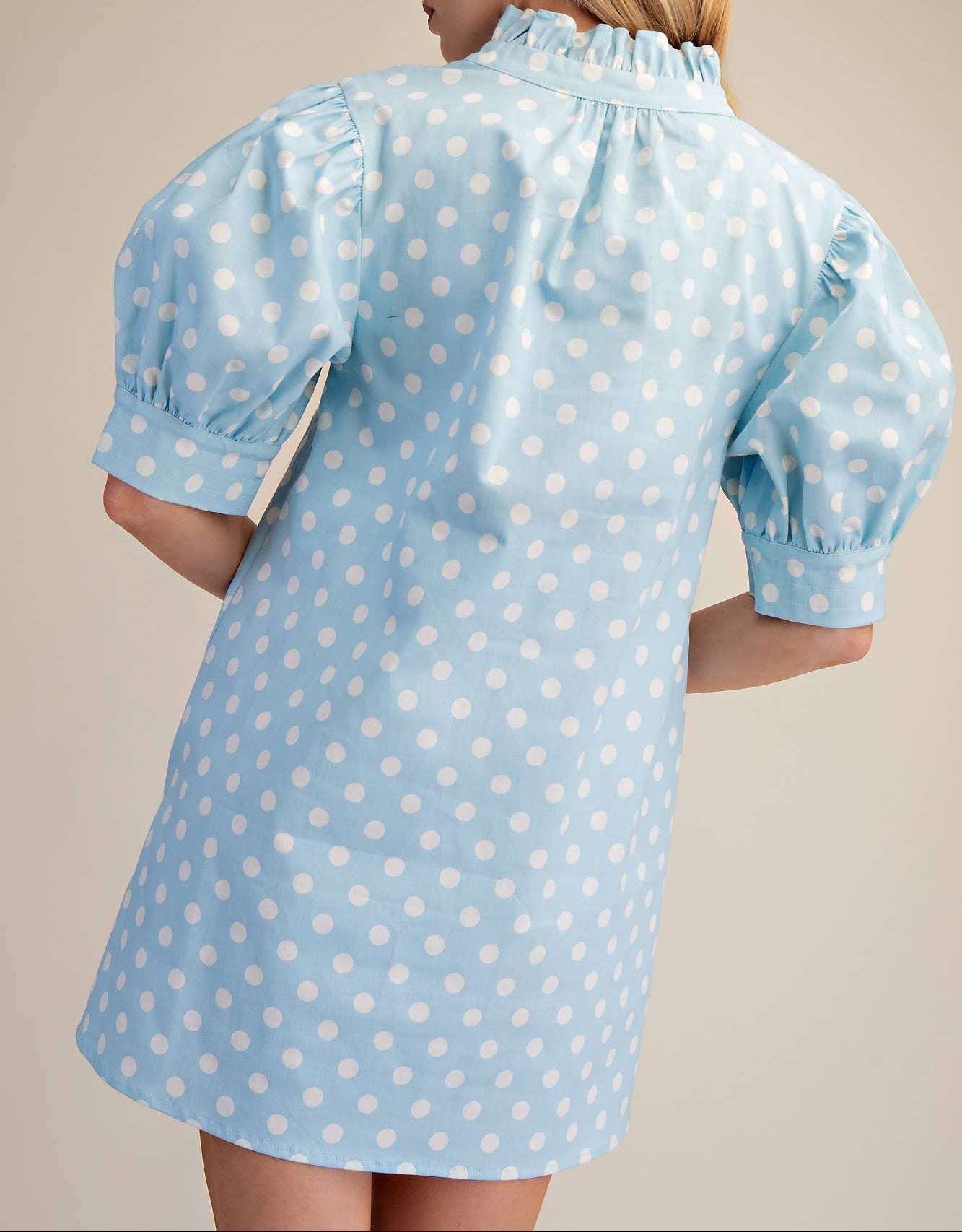 Spot On Ruffle V-Neck Puff Sleeve Mini Dress - Sky