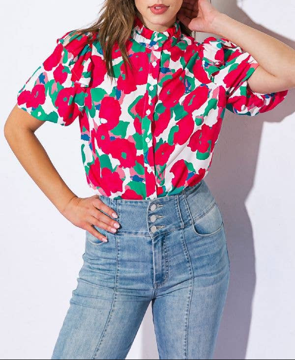 Serving Looks Printed Woven Top - Ivory Multi