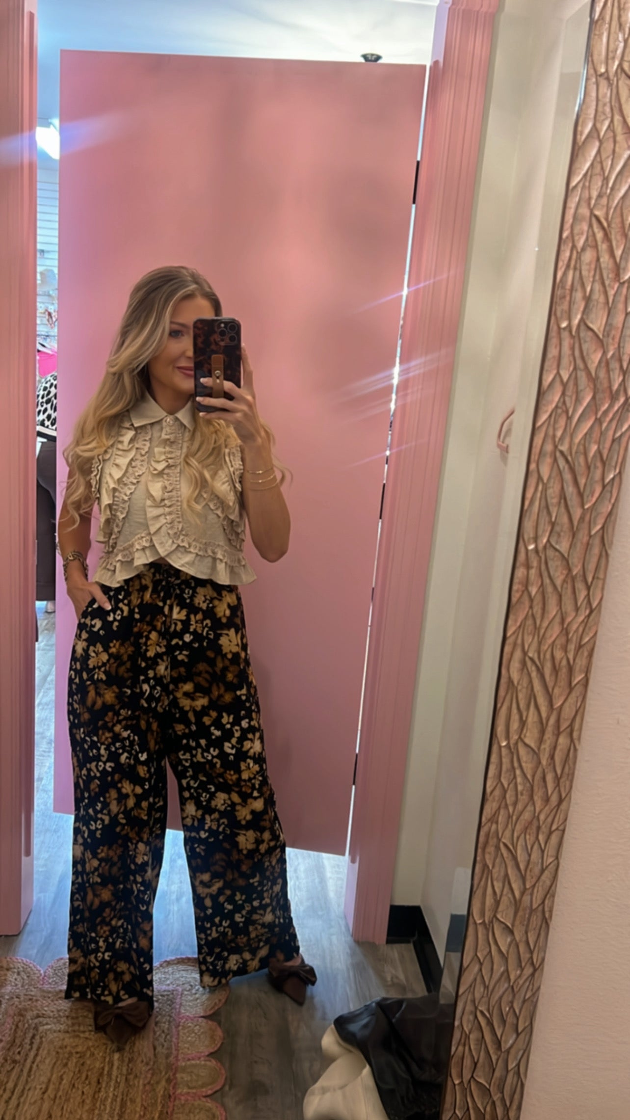 With Ease Printed Wide Leg Pull On Pants - Black Multi