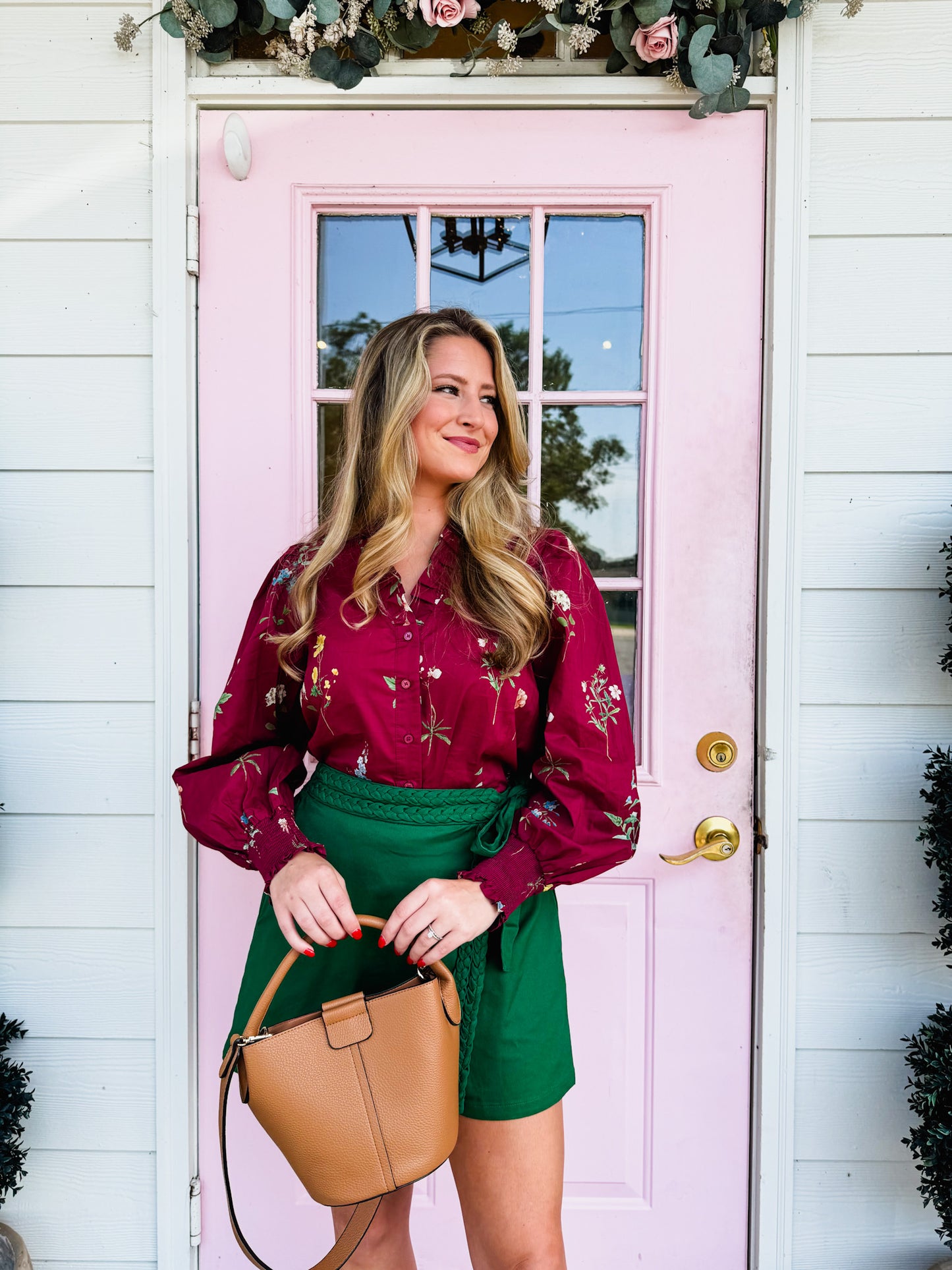 Happy Thoughts Floral Smocked Long Sleeve Top - Burgundy