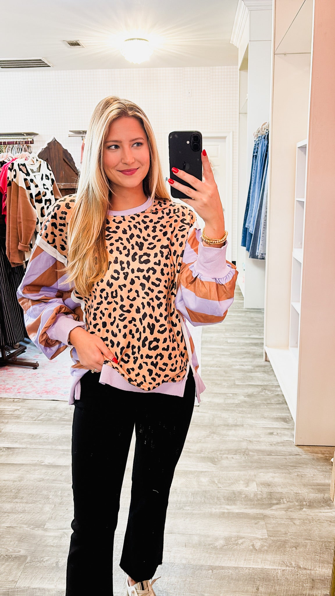Lavender Leopard Stripe Sweatshirt