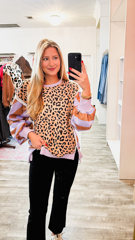 Lavender Leopard Stripe Sweatshirt