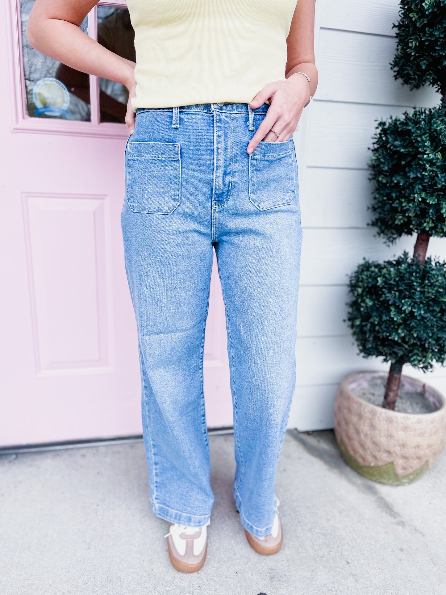 Just Black Patch Pocket Wide Leg Jean - Light Denim