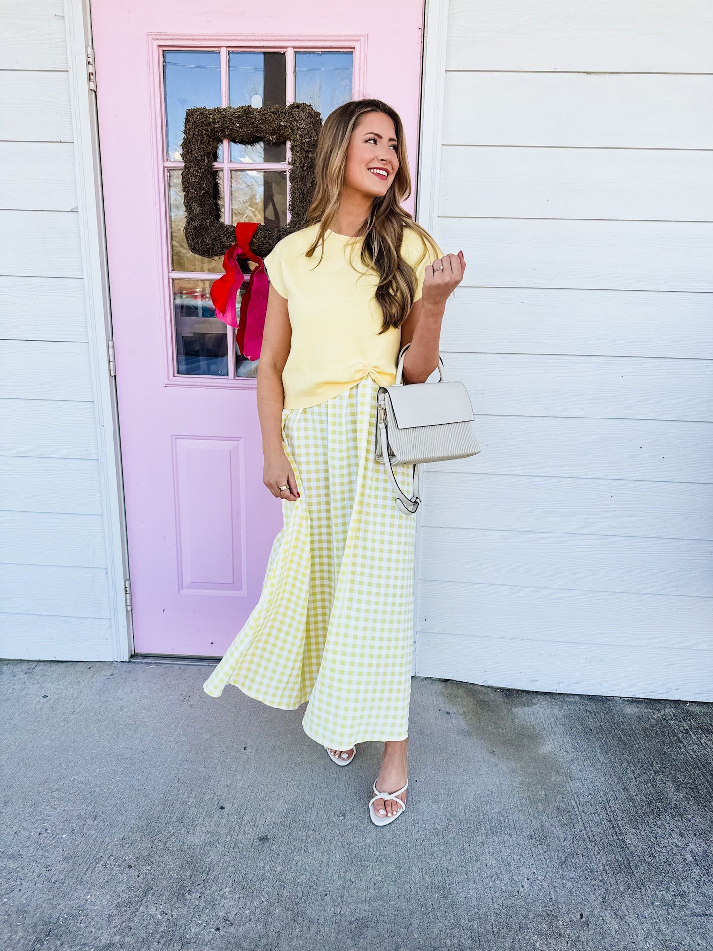 Light Of Mine Layered Gingham Midi Dress - Lemon
