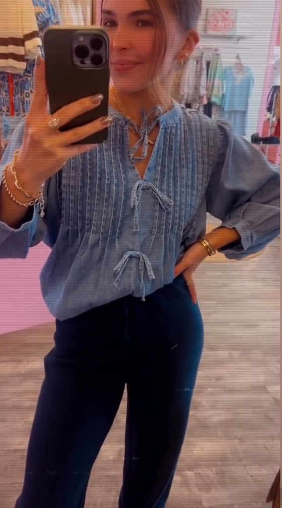 Good Timing Pleated Denim Top
