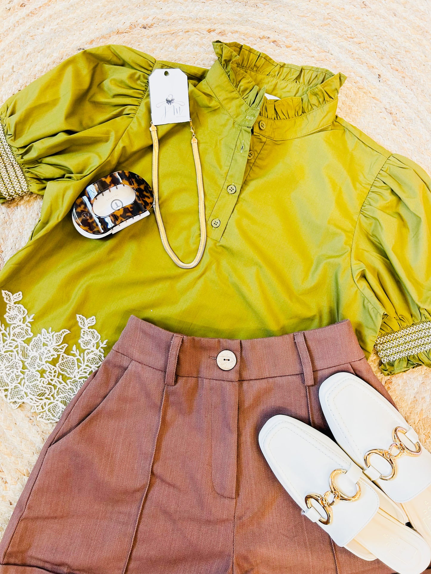 Something's Gotta Give Embroidered Smocked Top - Olive