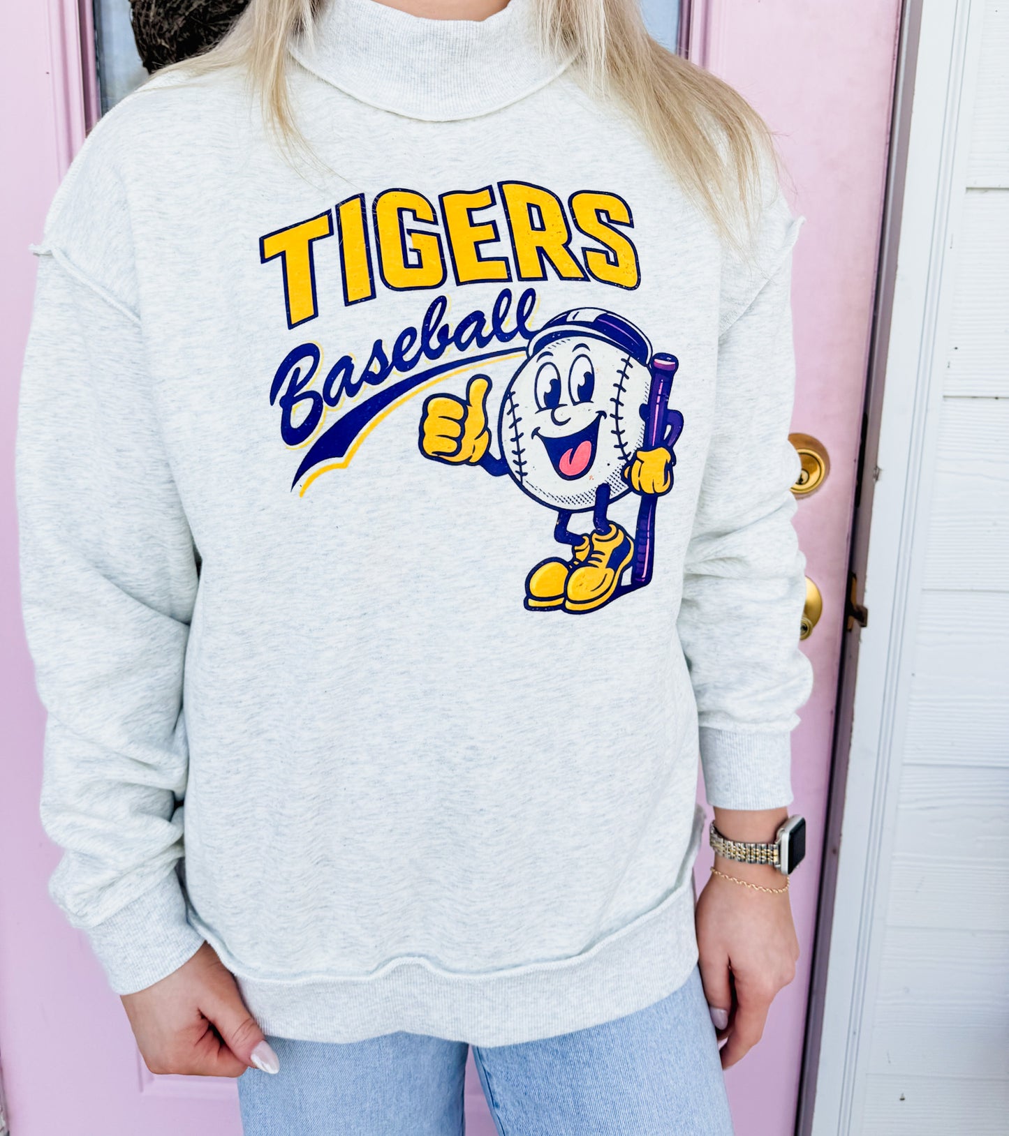 Tigers Baseball Mock Sweatshirt - Heather Grey