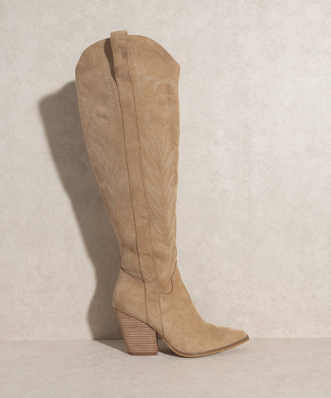 The Bronco | Knee High Cowboy Western Boot - Almond