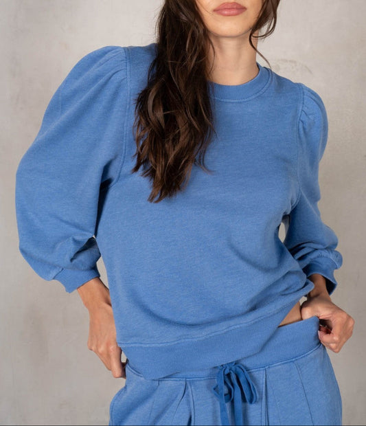 No Brainer Puff Shoulder Sweatshirt - Denim