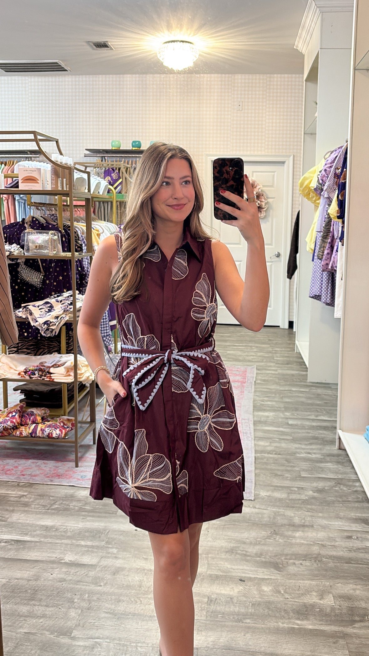 Away From Me Floral Embroidered Sleeveless Dress - Wine