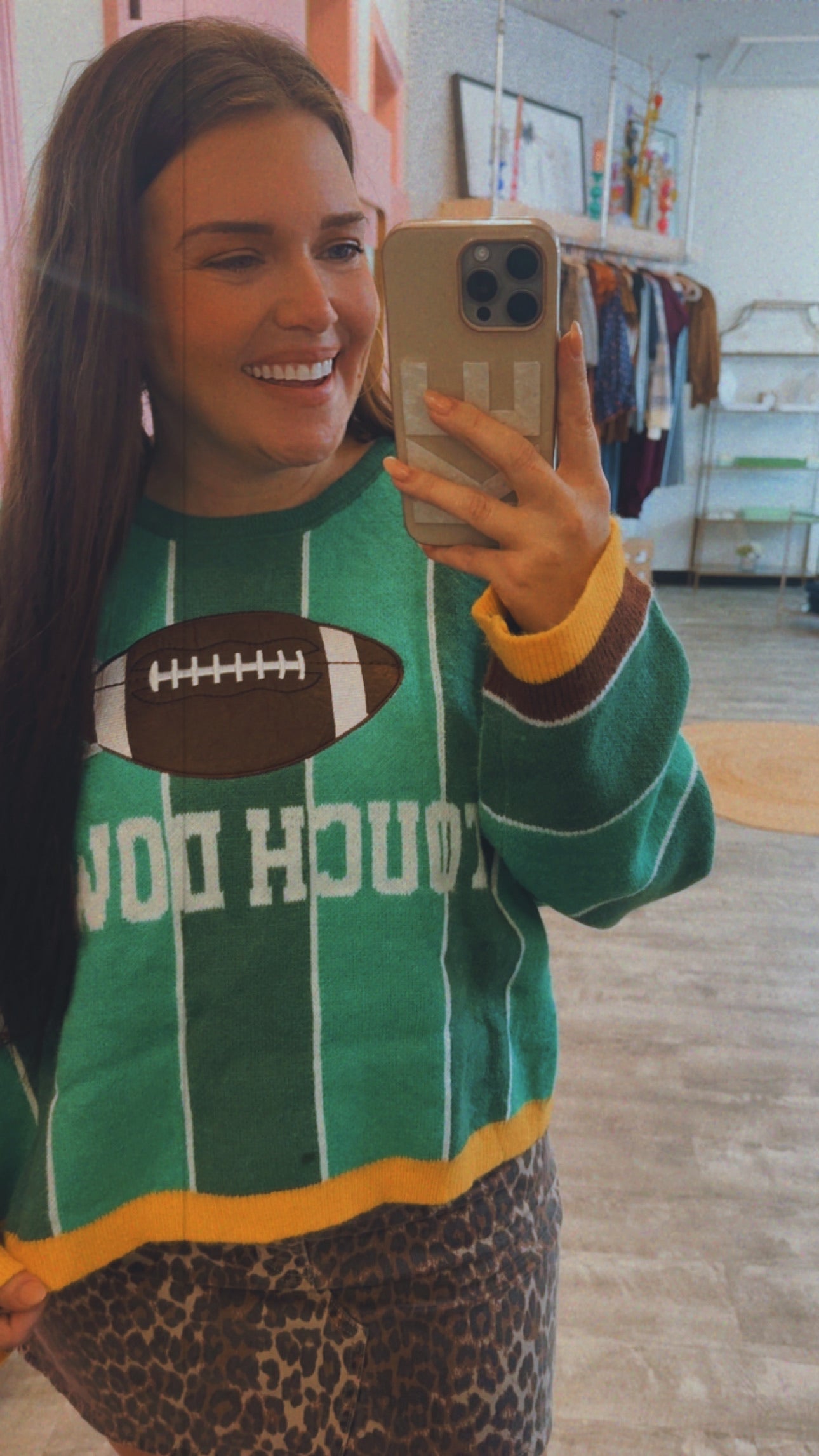 Gameday Theme Stripe Football Patched Knit Sweater