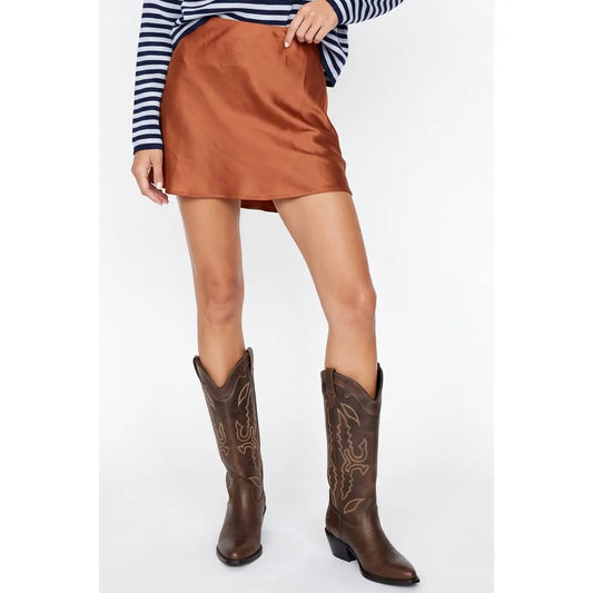 Hang On Satin Elastic Waist Skort - Espresso