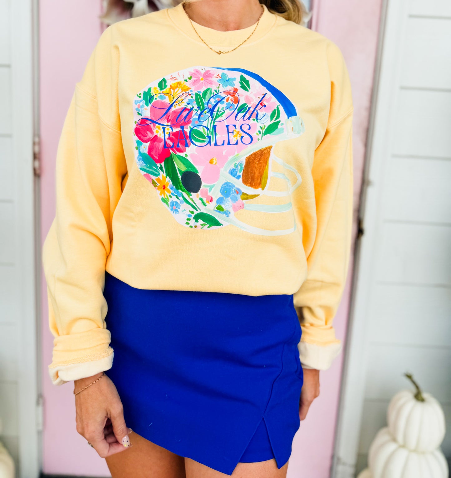 JM + Live Oak Helmet Floral Logo Sweatshirt - Butter - Adult