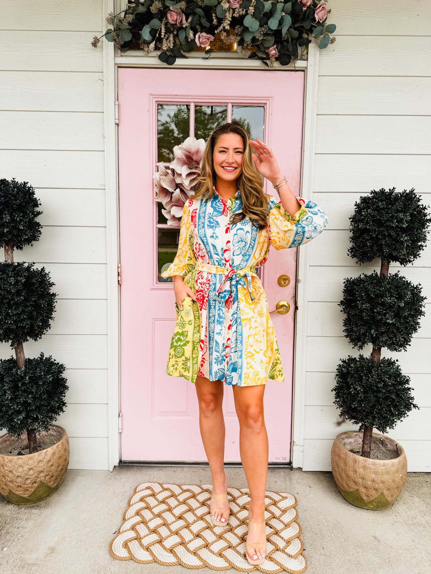 Simple Life Botanical Stripe Mini Dress - Denim Multi