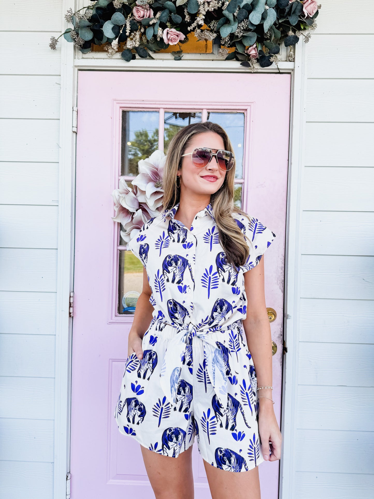 Hear Me Roar Sabine Button Up Collar Tie Front Top - Purple Prowl