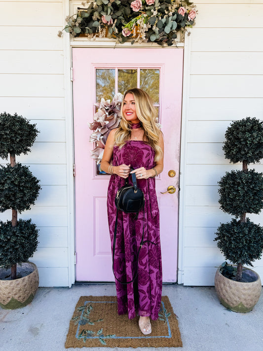 Split Up Floral Print Scarf Maxi Dress - Burgundy