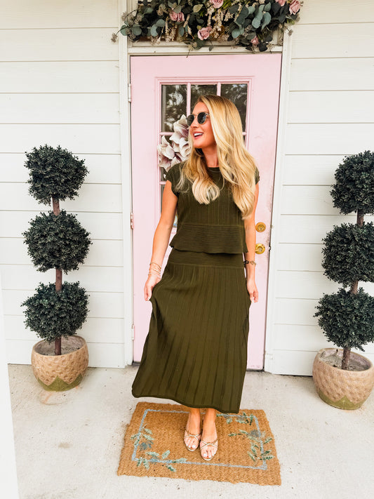 True Time Cap Sleeve Midi Dress - Olive